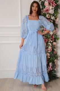 Sukienka boho maxi ażurowe wstawki niebieska Edme Rozmiar: S