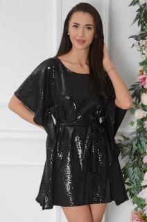 Sukienka cekinowa oversize z paskiem czarna Stormy Rozmiar: UNI
