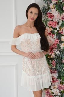 Sukienka hiszpanka mini haftowana biało-beż Aralis Rozmiar: M