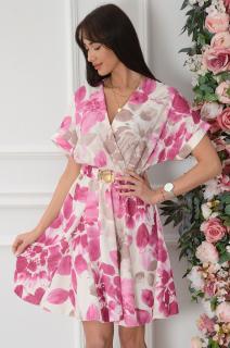 Sukienka kimono rozkloszowana malowane kwiaty amarant-beż Gita Rozmiar: UNI