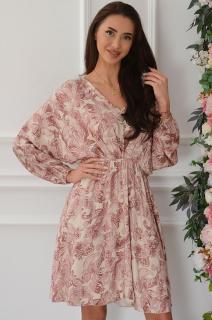 Sukienka kimono z zakładkami etno wzór brudny róż Mija Rozmiar: UNI