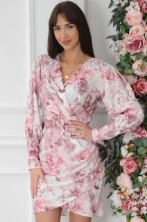 Sukienka marszczona w kwiaty różowo-biała Hania Rozmiar: L
