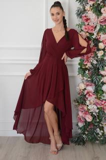 Sukienka maxi asymetryczna rozcięte rękawy burgund Ottavia Rozmiar: XS