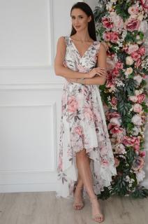 Sukienka maxi asymetryczna w pudrowe kwiaty biała Ottavia Rozmiar: XS