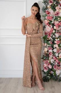 Sukienka maxi cekinowa z szarfą różowe złoto Siville Rozmiar: L