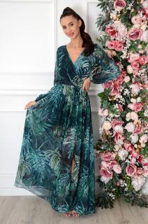 Sukienka maxi długi rękaw w tropikalne liście granat Lukrecja Rozmiar: XS
