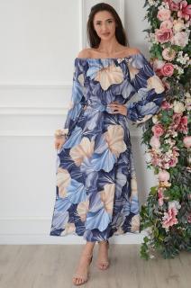 Sukienka maxi hiszpanka allover print granat-beż Tulis Rozmiar: UNI