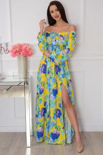 Sukienka maxi hiszpanka w niebieskie kwiaty cytryna Alisa Rozmiar: S