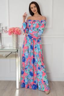 Sukienka maxi hiszpanka w niebieskie kwiaty róż Alisa Rozmiar: XS