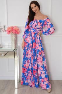 Sukienka maxi hiszpanka w różowe kwiaty kobalt Alisa Rozmiar: XS