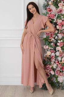 Sukienka maxi kopertowa z falbankami róż indyjski Rilana Rozmiar: UNI