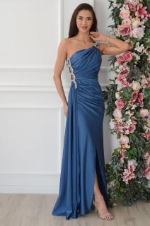 Sukienka maxi na jedno ramię z cyrkoniami jeans Malva Rozmiar: M