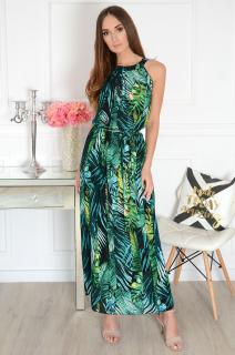 Sukienka maxi na szyję w tropikalne liście Rozalia Rozmiar: UNI