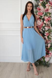Sukienka maxi plisowana kopertowy dekolt błękit Aysel Rozmiar: UNI