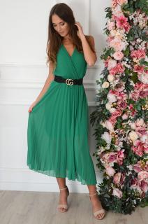 Sukienka maxi plisowana kopertowy dekolt zielona Aysel Rozmiar: UNI