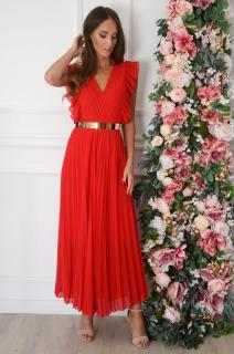 Sukienka maxi plisowana z falbankami czerwona Verda Rozmiar: UNI
