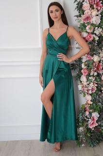Sukienka maxi satyna rozkloszowana ciemna zieleń Valentia Rozmiar: XS