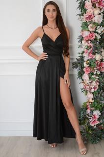 Sukienka maxi satyna rozkloszowana czarna Valentia Rozmiar: 4XL