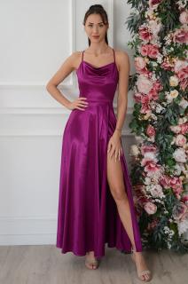 Sukienka maxi satyna z wiązaniem purpura Maria Rozmiar: L