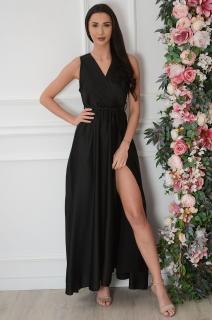 Sukienka maxi satynowa kopertowa czarna Delta Rozmiar: UNI