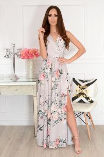 Sukienka maxi szyfonowa w kwiaty beżowa Lukrecja Rozmiar: L