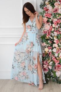 Sukienka maxi szyfonowa w kwiaty błękitna Lukrecja Rozmiar: M