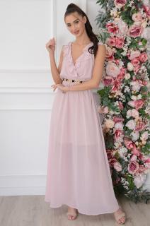 Sukienka maxi szyfonowa z falbaną pudrowy róż Halsey Rozmiar: M