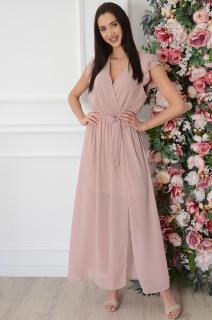 Sukienka maxi szyfonowa z rozcięciem pudrowy róż Effia Rozmiar: UNI