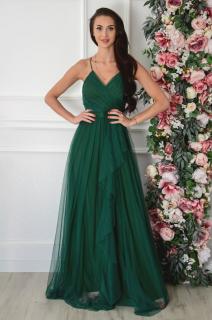 Sukienka maxi tiulowa z szarfą ciemna zieleń Derby Rozmiar: XL