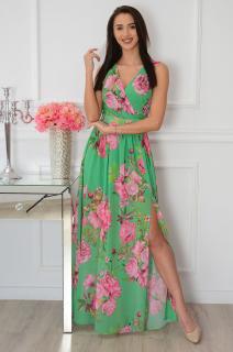 Sukienka maxi w różowe kwiaty zielona Lukrecja Rozmiar: XS