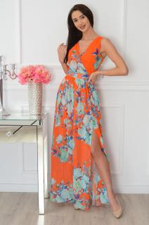 Sukienka maxi w zielone kwiaty pomarańcz Lukrecja Rozmiar: XL