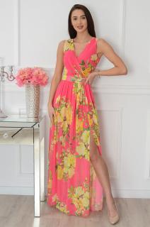 Sukienka maxi w żółte kwiaty róż Lukrecja Rozmiar: 2XL
