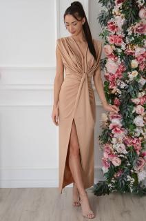 Sukienka maxi z marszczeniem złota Lori Rozmiar: XL
