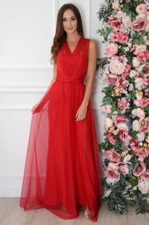 Sukienka maxi z tiulu z wiązaniem czerwona Angelica Rozmiar: L