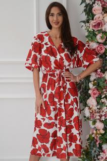 Sukienka midi a'la kimono w czerwone kwiaty Emsa Rozmiar: UNI