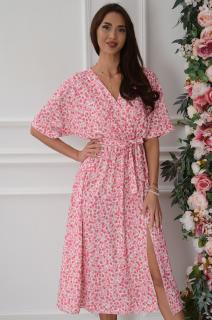 Sukienka midi a'la kimono w kwiatuszki beż-róż Emsa Rozmiar: UNI