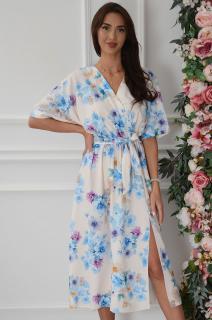 Sukienka midi a'la kimono w niebieskie kwiaty beż Emsa Rozmiar: UNI