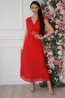 Sukienka midi plisowana z paskiem czerwona Vilonia Rozmiar: UNI