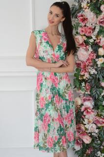 Sukienka midi plisowana z paskiem w kwiaty zieleń Nicolet Rozmiar: S