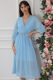 Sukienka midi szyfonowa z paskiem błękit Nassu Rozmiar: UNI