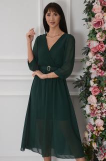 Sukienka midi szyfonowa z paskiem ciemna zieleń Nassu Rozmiar: UNI