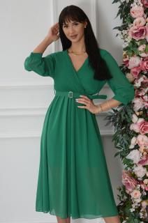 Sukienka midi szyfonowa z paskiem zieleń Nassu Rozmiar: UNI