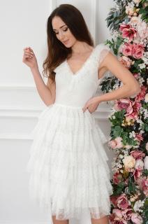 Sukienka midi z tiulowych falban biała Vienna Rozmiar: M