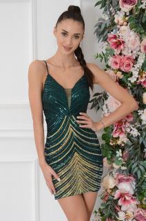 Sukienka mini cekinowa ciemna zieleń-złota Lomita Rozmiar: S