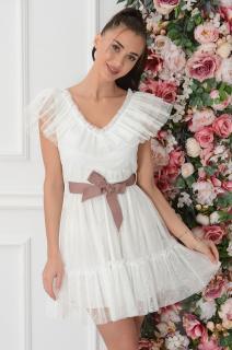 Sukienka mini tiulowa z falbankami biała Tracy Rozmiar: L