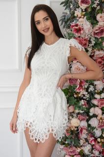 Sukienka mini z grubej koronki biała Merida Rozmiar: L
