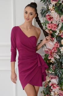 Sukienka na jedno ramię z falbaną purpura Loca Rozmiar: L