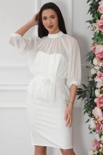 Sukienka ołówkowa z bolerkiem i paskiem biała Temida Rozmiar: L
