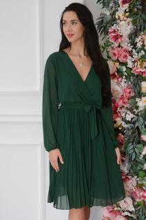 Sukienka plisowana kopertowy dekolt ciemna zieleń Sabrina Rozmiar: UNI
