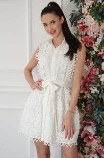 Sukienka rozkloszowana z gipiurą biała Morella Rozmiar: M